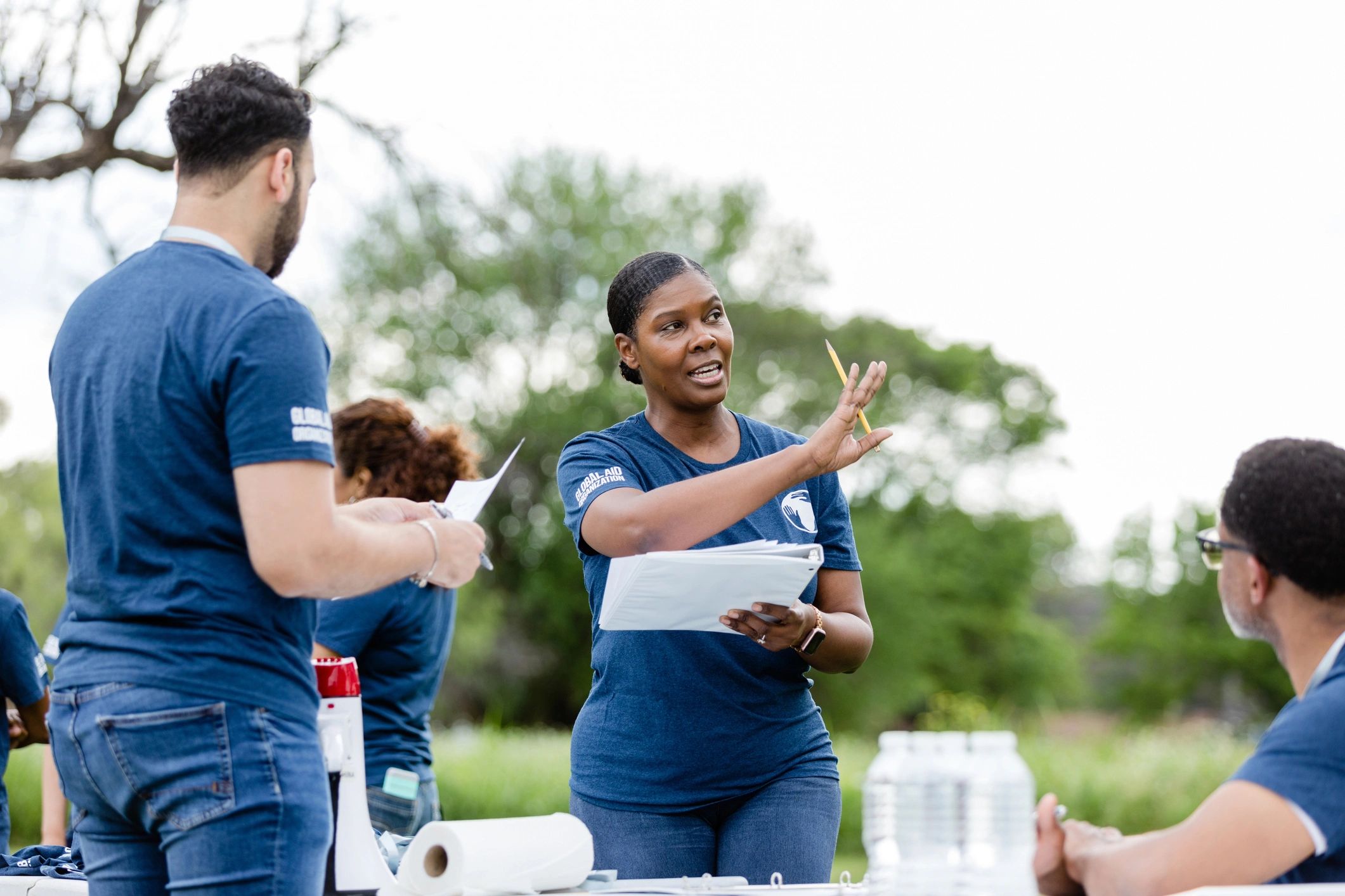 Volunteers coordinating for a community event