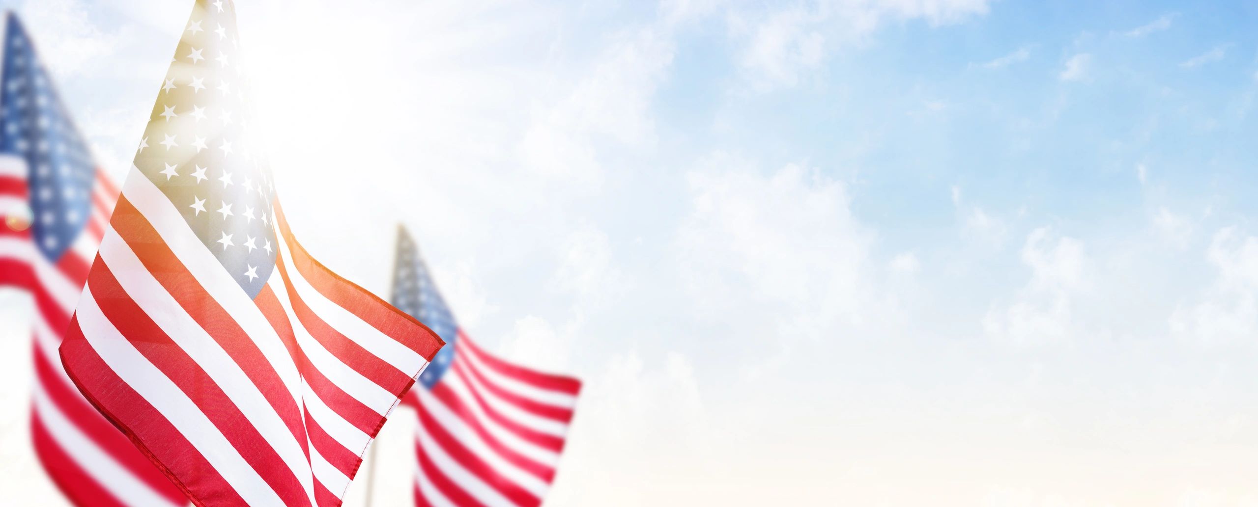 American flags against a clear sky
