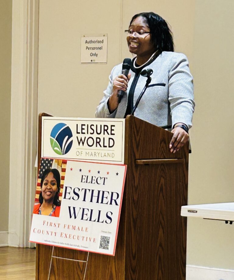 Esther Wells speaking at a campaign event